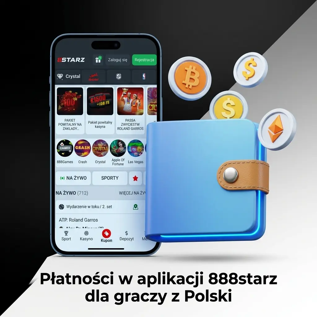 Metody płatności w aplikacji 888starz dla graczy z Polski: BLIK, Visa, Mastercard, kryptowaluty