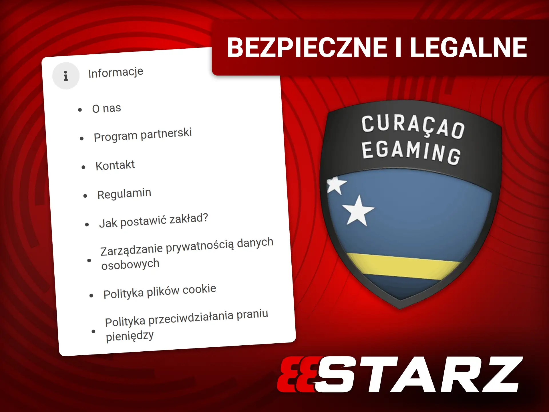 Logo 888starz z symbolem licencji Curacao Gaming Control Board i certyfikatem RNG iTechLabs.