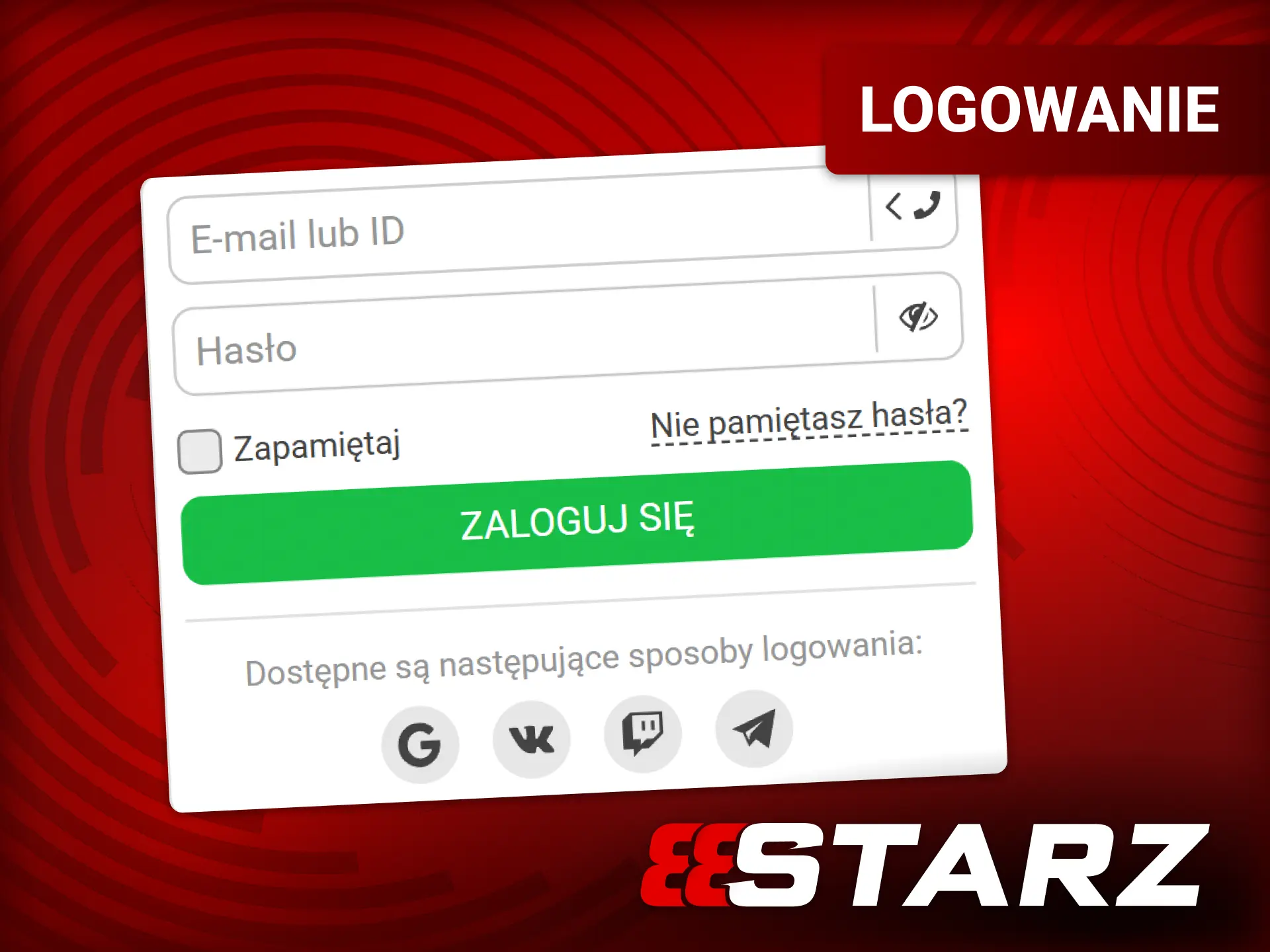 Formularz logowania na 888starz z polami na e-mail i hasło oraz przyciskiem logowania.