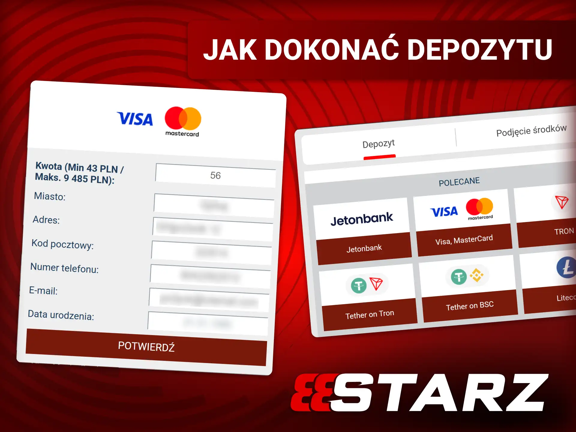 Skorzystaj z dostępnych metod wpłat w serwisie 888starz.