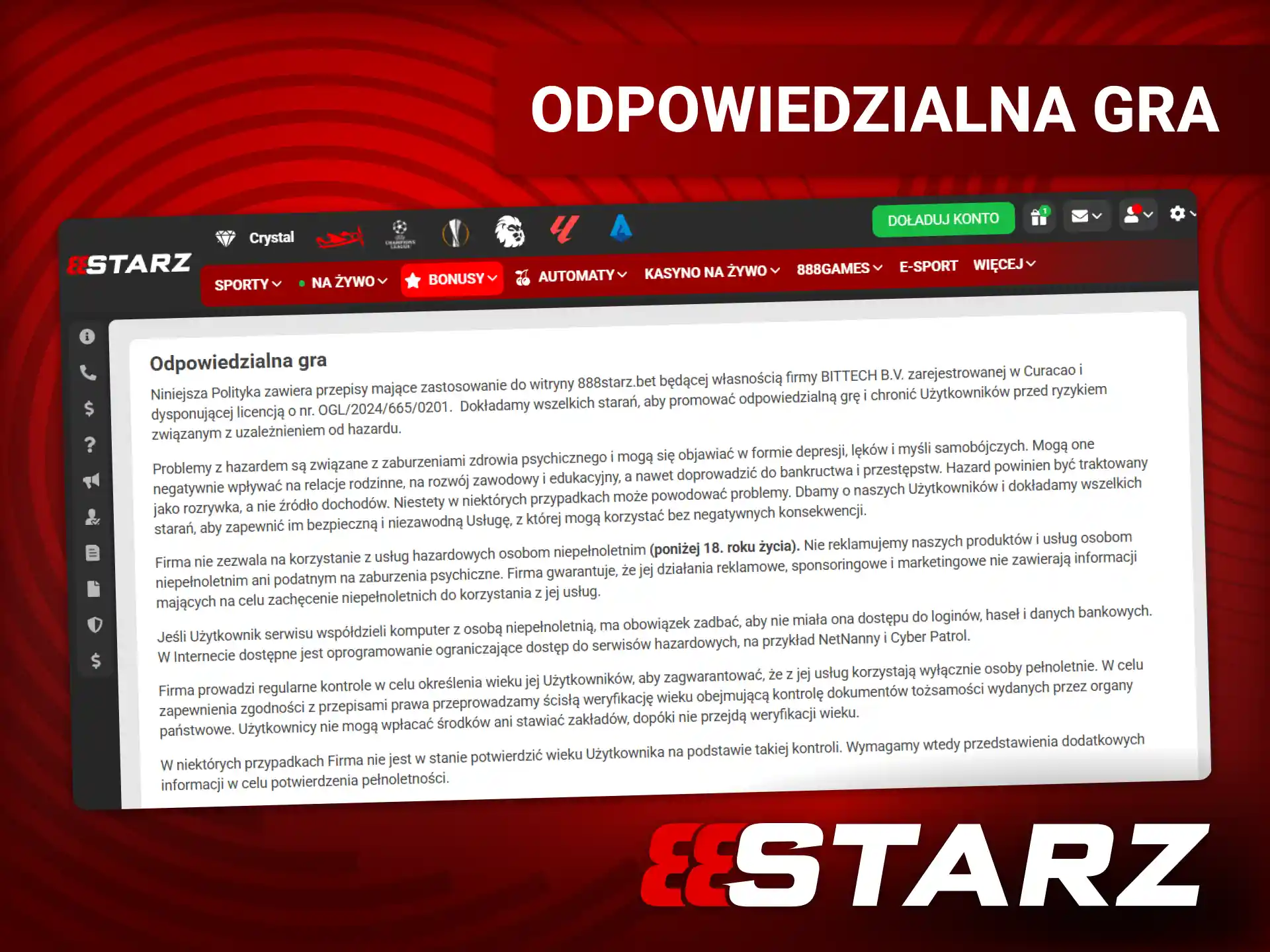 Odpowiedzialna gra w 888starz – uczciwy hazard, weryfikacja wieku i pomoc dla graczy z problemami.