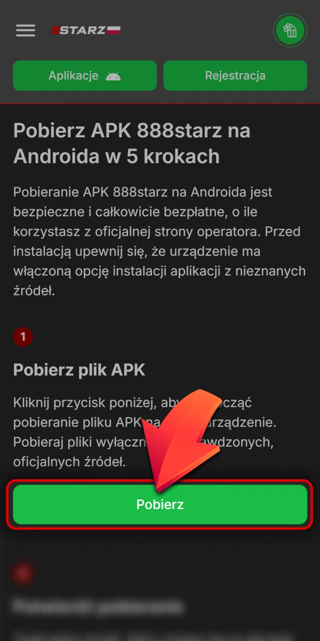 Pobierz bezpiecznie plik instalacyjny APK z 888starz oficjalnej strony.