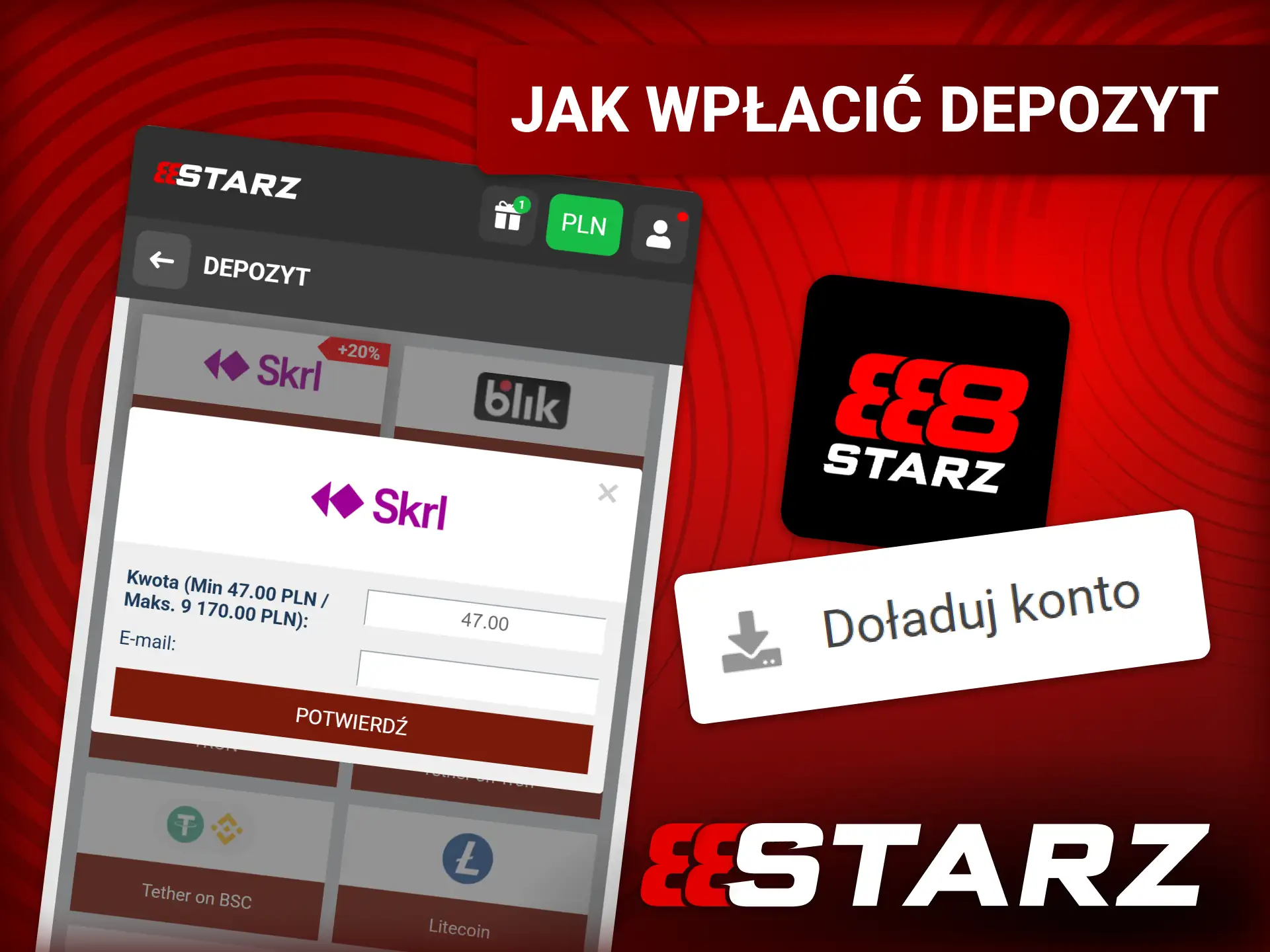 Wpłać depozyt na konto gracza w 888starz oficjalnej aplikacji mobilnej.