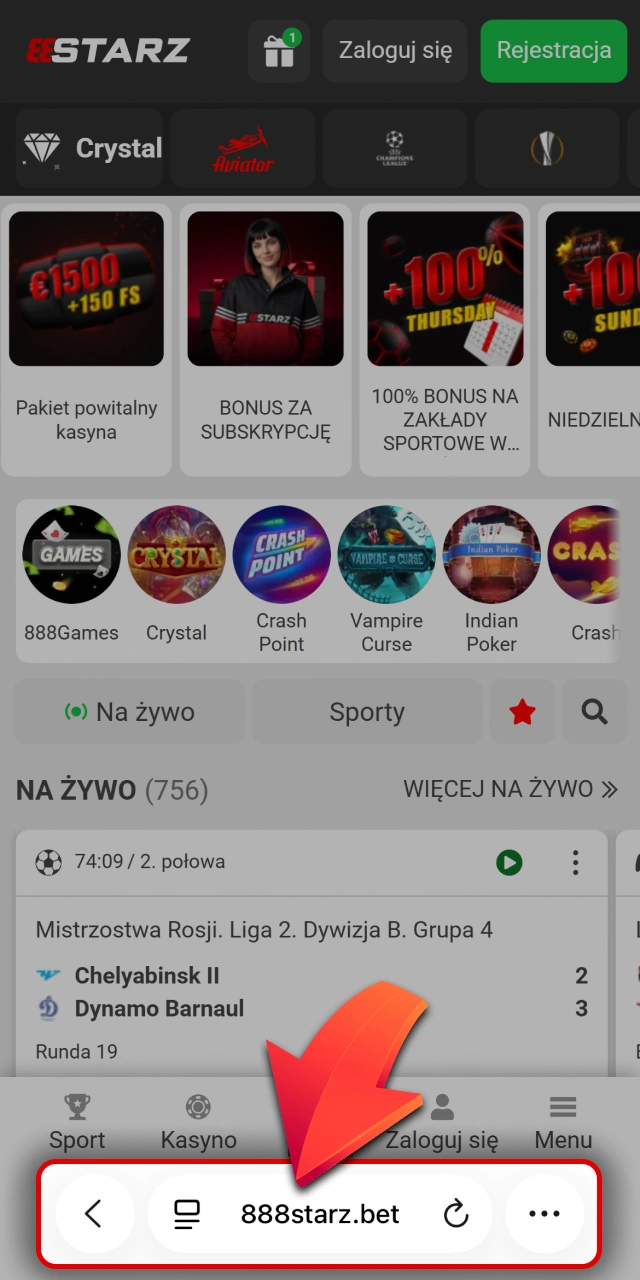 Wejdź na stronę główną platformy hazardowej 888starz oficjalną na iOS.