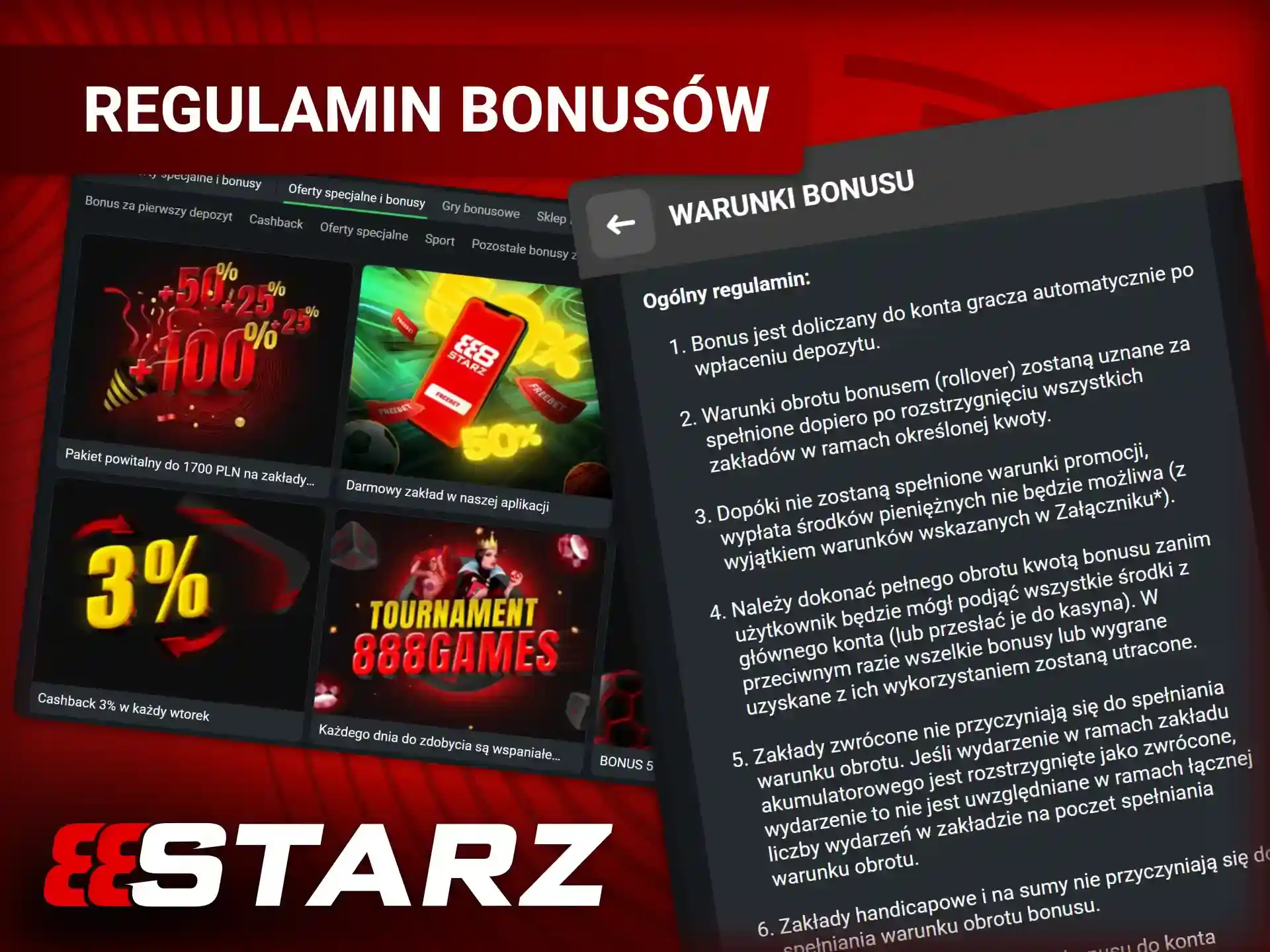 Przeczytaj pełny regulamin promocyjny na 888starz oficjalnym portalu dla graczy.