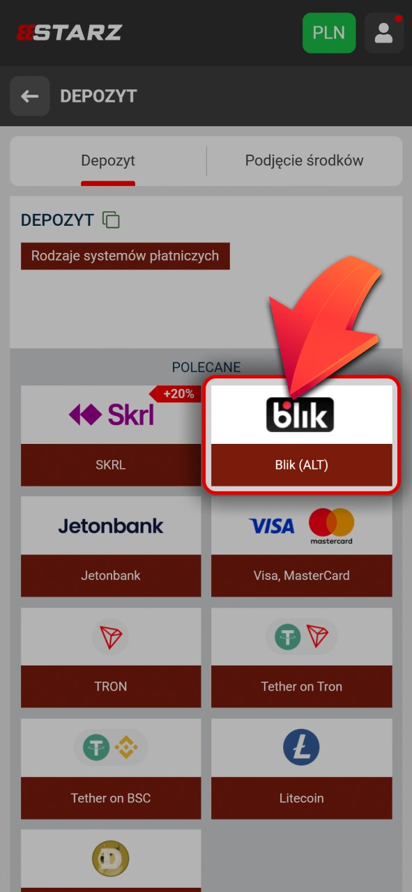 Wybierz preferowaną metodę wpłaty na 888starz oficjalnym koncie gracza online.