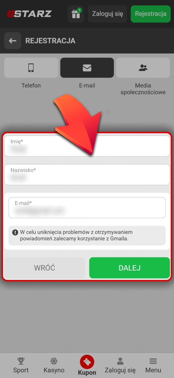 Wpisz swoje dane osobowe w 888starz oficjalnym formularzu do rejestracji.