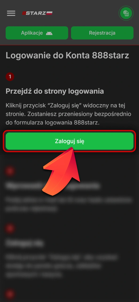 Przejdź do panelu logowania na 888starz oficjalnej stronie dla graczy.