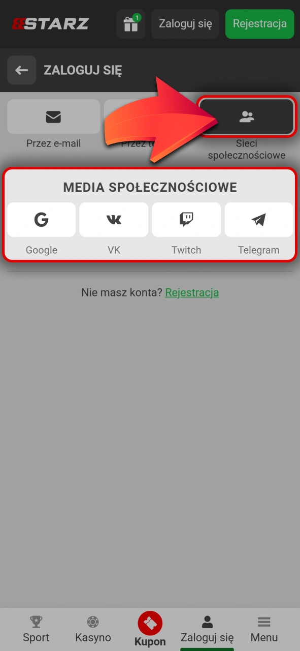 Użyj konta społecznościowego do 888starz oficjalnego logowania w serwisie hazardowym.