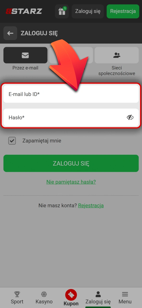 Wpisz login oraz hasło w 888starz oficjalnym formularzu logowania online.
