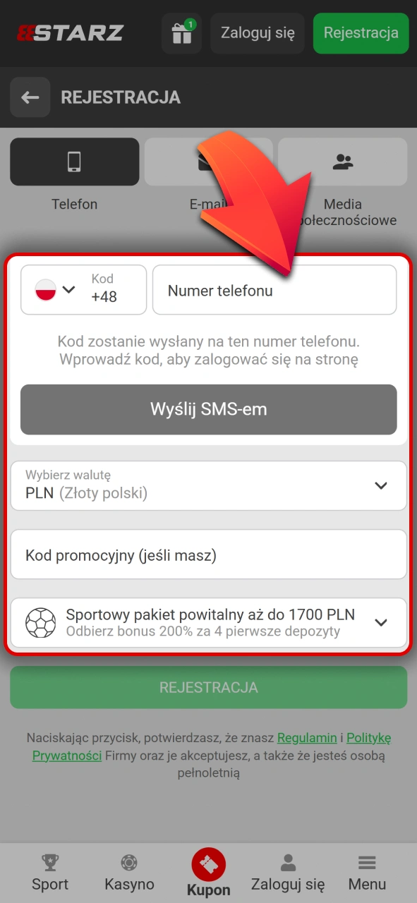 Wypełnij krótki formularz w mobilnej 888starz oficjalnej aplikacji dla graczy.